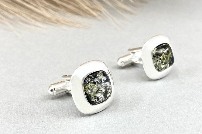 Gintarinės sąsagos vyrams su sidabru