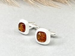 Gintarinės sąsagos vyrams su sidabru