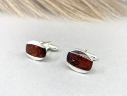 Gintarinės sąsagos vyrams su sidabru