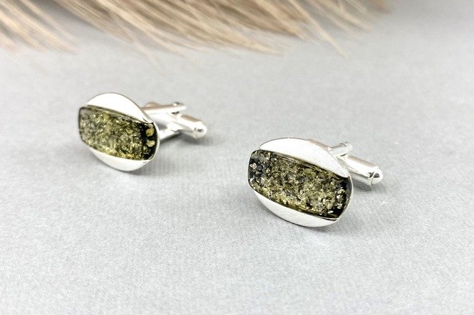 Gintarinės sąsagos vyrams su sidabru