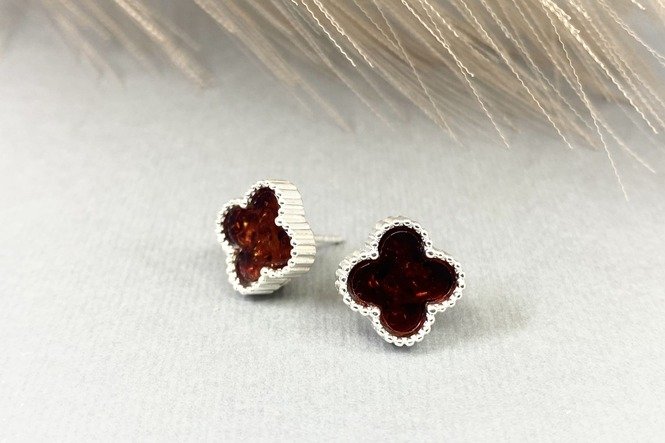 Gintariniai auskarai su sidabru